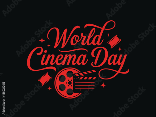 World Cinema Day Celebration with Film Reel and Clapperboard.