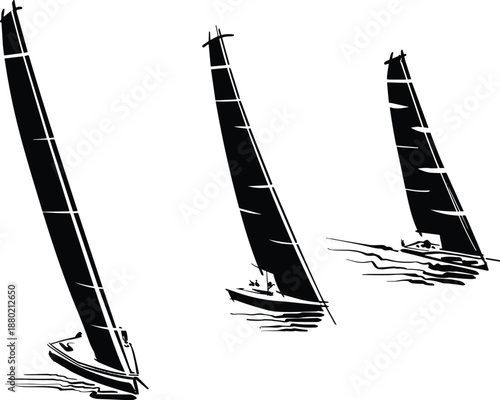 Flat vector illustration of people sailing on a small boat. Stylised characters enjoying sea travel and leisure activity, representing sailing, adventure, summer vacation, and maritime lifestyle. Clea