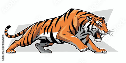 Powerful illustration of a tiger depicted in a dynamic and expressive pose, symbolizing strength, courage, and wild nature