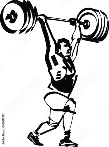 Flat vector illustration of a person lifting a dumbbell. Stylised athlete in a clean, minimal design, representing fitness training, strength exercises, and an active lifestyle.