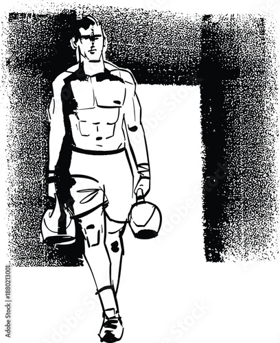 Flat vector illustration of an athlete performing a high-intensity functional workout inspired by HYROX-style training. Stylised sports figure in a clean, modern design, representing endurance, streng