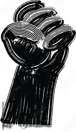 Flat vector illustration of a clenched fist symbolising strength, power, determination, and resistance. Clean, minimal design suitable for use in posters, banners, social campaigns, sports branding.