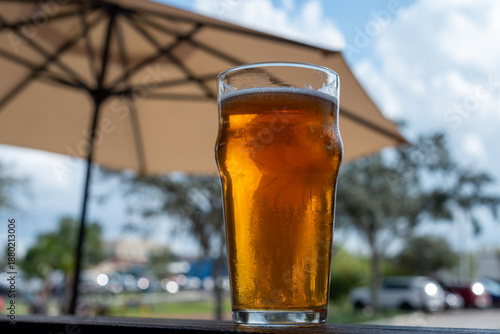 Schilderij op canvas A clear pint beer glass filled with cold froth from a lager ale