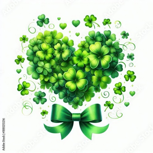 Celebrate St Patricks Day with a vibrant heart of shamrocks and a festive green bow