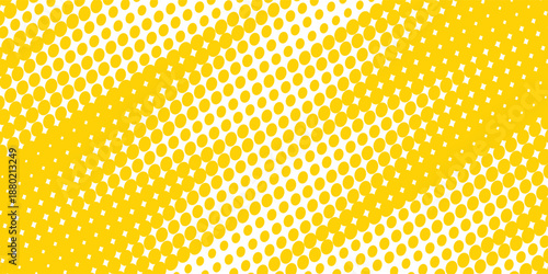 Yellow halftone corner gradient texture. Fading cartoon polka dot background. Dotted tilted gradation pattern. Fading comic pop art overlay backdrop. Vector slant frame halfton patern effect wallpaper