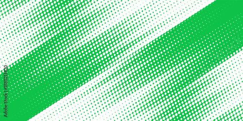 Slash green halftone gradient texture. Fading cartoon polka dot background. Dotted corner gradation pattern. Fading comic pop art overlay backdrop. Vector slant frame halfton patern effect wallpaper