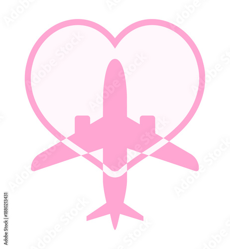 飛行機とハートのリングのアイコン