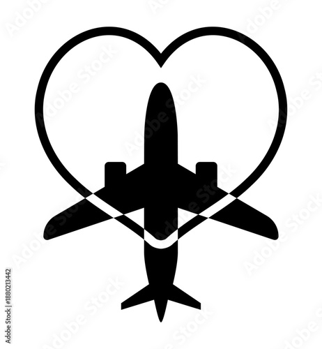 飛行機とハートのリングのアイコン