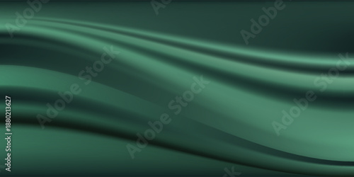Luxury emerald green silk velvet fabric texture with smooth flowing waves - rich satin material with elegant soft folds and curves for fashion design, upholstery or premium textile backgrounds.