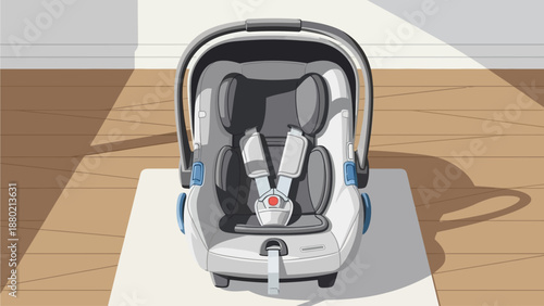 Vector flat Empty baby car seat on the floor in the house