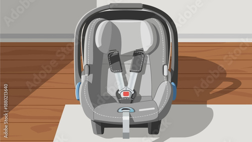 Vector flat Empty baby car seat on the floor in the house