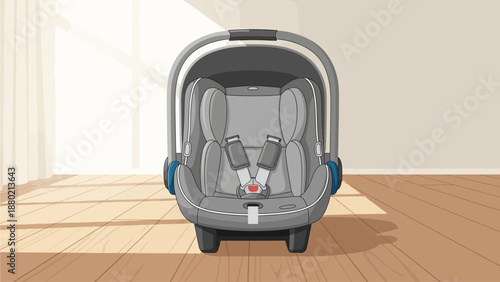 Vector flat Empty baby car seat on the floor in the house
