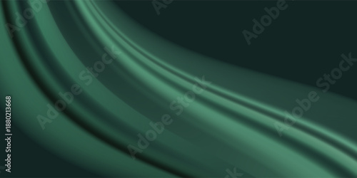 Luxury emerald green silk velvet fabric texture with smooth flowing waves - rich satin material with elegant soft folds and curves for fashion design, upholstery or premium textile backgrounds.