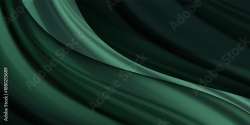 Luxury emerald green silk velvet fabric texture with smooth flowing waves - rich satin material with elegant soft folds and curves for fashion design, upholstery or premium textile backgrounds.