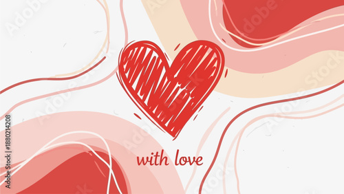 Modern minimalist Valentine's Day card design with watercolor heart drawn with a brush hand and lettering typography. Elegant, stylish holiday card