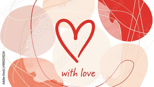 Modern minimalist Valentine's Day card design with watercolor heart drawn with a brush hand and lettering typography. Elegant, stylish holiday card