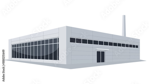 Sleek contemporary industrial building exterior illustration, showcasing a grey facade with expansive windows and a minimalist design, ideal for business and commercial projects