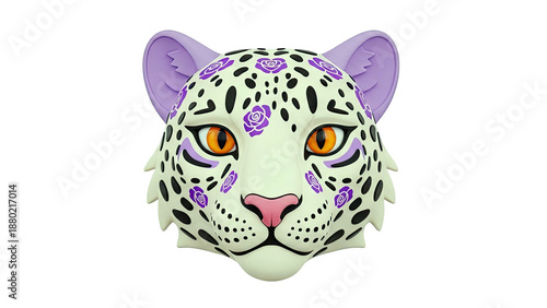 Stylized Leopard Mask with Floral and Spot Patterns