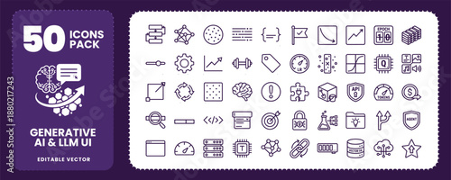 Large language model and deep learning analytics icons set vector