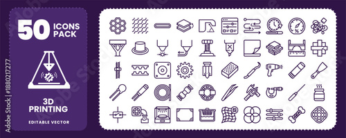 3D printing and additive manufacturing industrial icons set vector