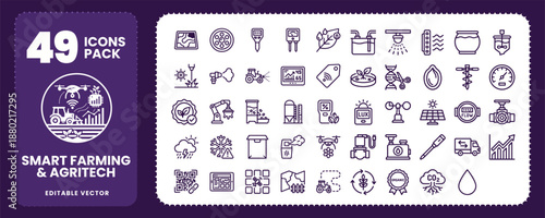 Smart farming and agricultural technology automation icons set vector