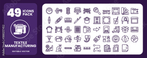 Textile Manufacturing and Sewing Industry Icon Pack Vector
