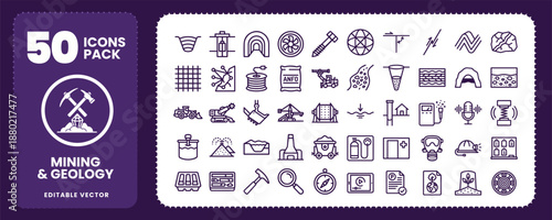 Mining and Geology Icons Extraction Industry Vector Line