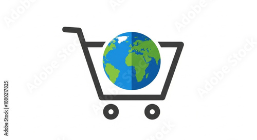 World Consumer Rights Day Online shopping cart icon representing global e-commerce and worldwide delivery services