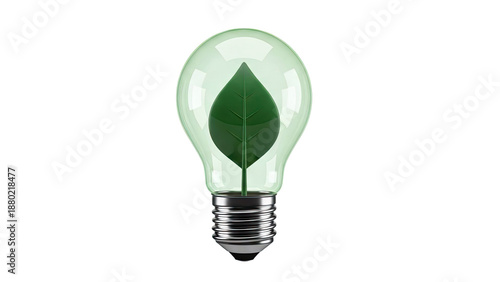 Green light bulb with leaf inside