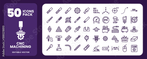 CNC Machining and Manufacturing Icons Engineering Vector
