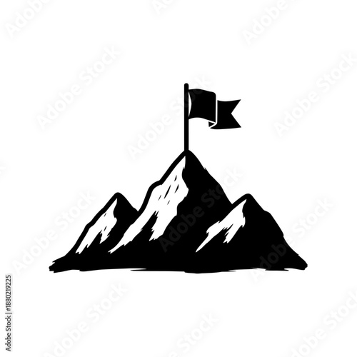 Mountain Peak with Flags Illustration Design.