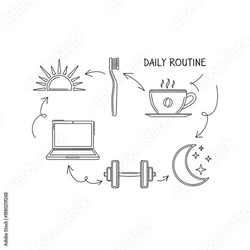 Daily Routine Infographic with Lifestyle Icons.