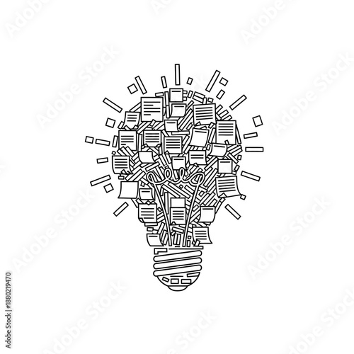 Light Bulb Made of Office Documents.