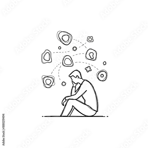 Man Sitting with Social Media Icons Around.