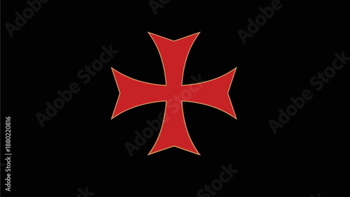 Vector Templar Red Cross with Golden Outline on Black Background