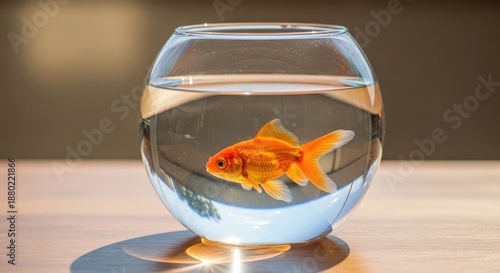Wallpaper Mural Vibrant orange goldfish swimming in clear fishbowl on wooden table Torontodigital.ca