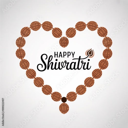 Happy shivratri design with rudraksha beads arranged in heart shape Vector, illustration