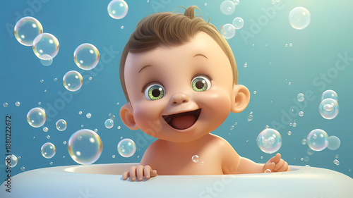 Cute Baby in Bubble Bath