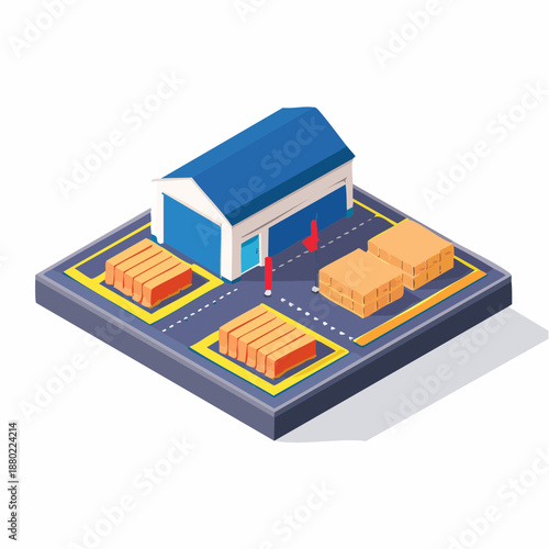Isometric Warehouse with Cargo and Loading Docks.
