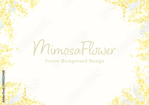 ミモザの花 フレーム背景｜やさしい淡色の春ベクターデザイン A4 横