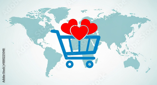 Worldwide e-commerce experience a delightful illustration symbolizing global online shopping, customer love, and efficient international delivery services