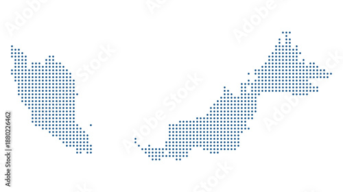 Malaysia Blue Dotted Vector Map with Transparent Background for Digital Nomad Pass Ports. Map of Malaysia in dotted style.