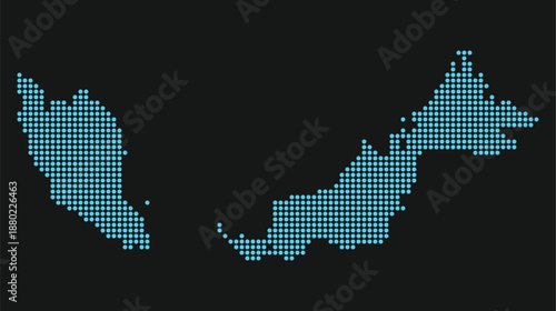 Malaysia Light Blue Dotted Map on Black Background for Smart City and 5G Infrastructure. Map of Malaysia in dotted style.