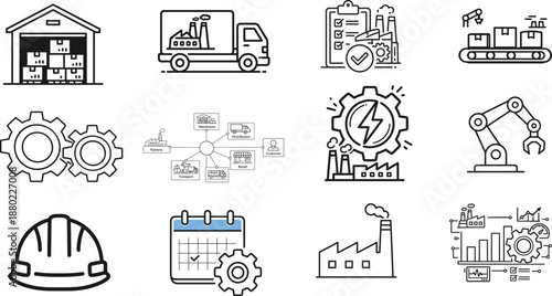 factory icons, industrial icons, manufacturing symbols, production icons, factory management, industrial automation, manufacturing process, 