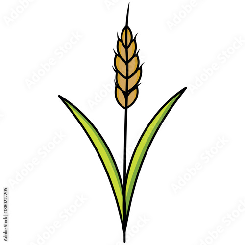 Stylized Wheat Ear With Green Leaves: Simple Agricultural Icon For Farming And Food Projects