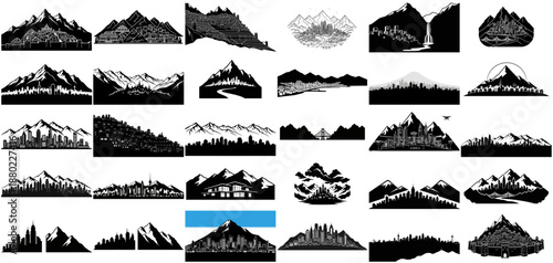 terraform icons dynamic silhouettes of earths grandeur and human endeavor set, isolated on transparent background