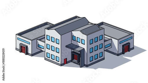 Modern building complex with multiple wings and large windows, suitable for commercial or institutional use