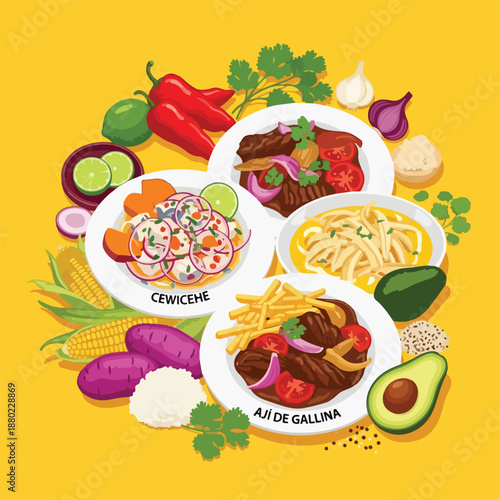 A vibrant illustration of Peruvian dishes (1)