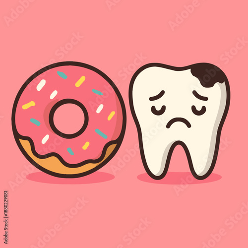 Sugary donut attacking tooth illustration