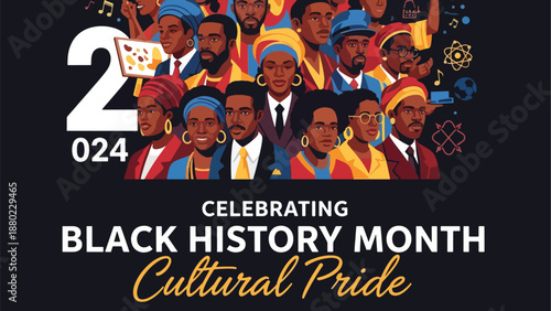 A vibrant poster celebrating Black History Month with diverse people